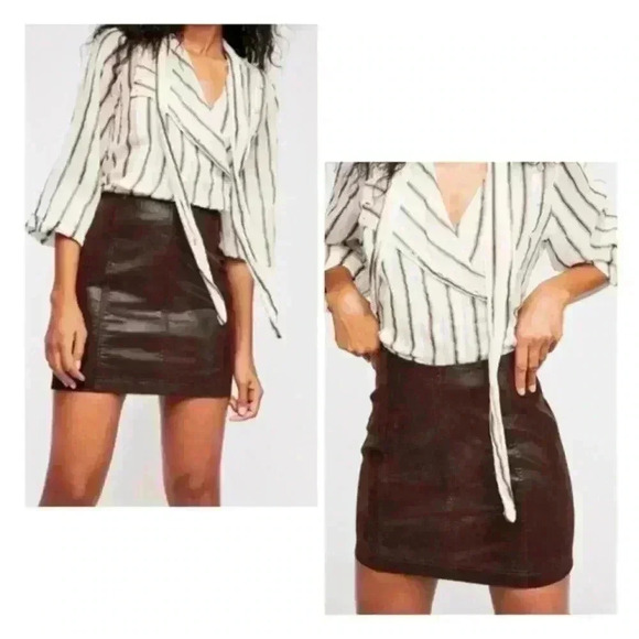 FREE PEOPLE modern femme vegan suede mini skirt - Expresso Brown - Picture 1 of 7